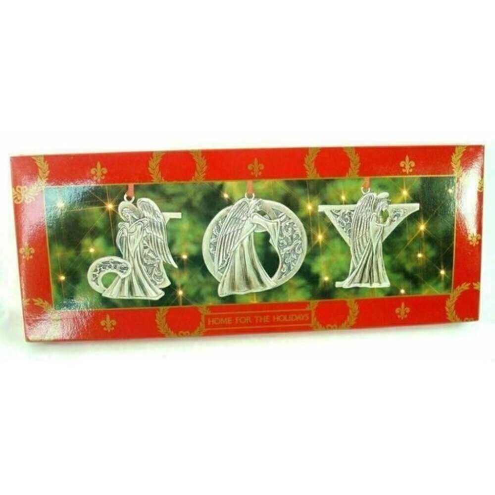 Christmas Angels JOY Ornaments Pewter Look Gift Box 1995 Macys Vintage